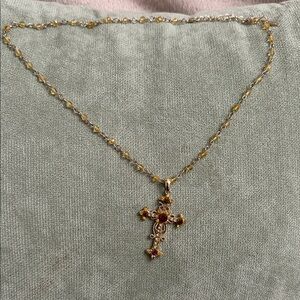 Vintage VCLM Gold and Brown Cross Pendant Necklace